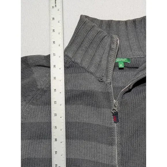 Vintage United Colors of Benetton Full Zip Knit‎ Sweater Jacket Gray XL Italy - Picture 8 of 13
